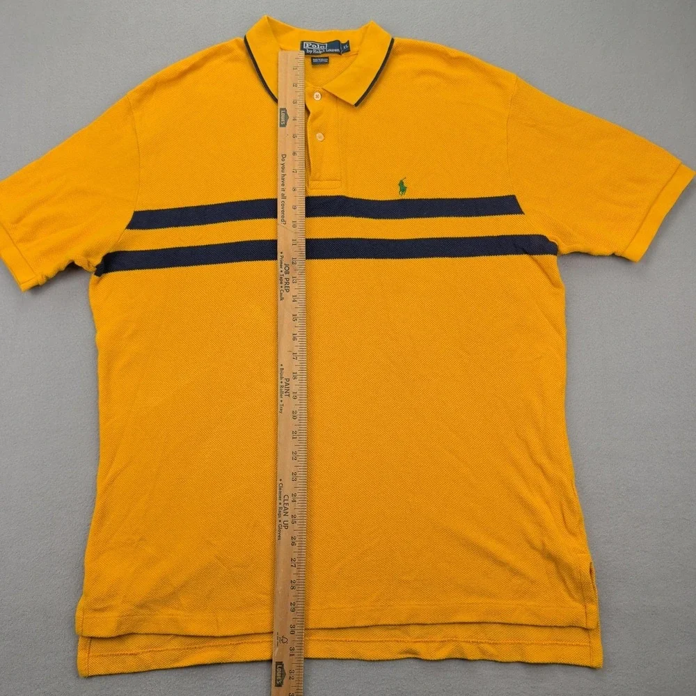 Polo Ralph Lauren Polo Shirt Mens XL Yellow Navy‎ Stripe Green Pony Pique Knit